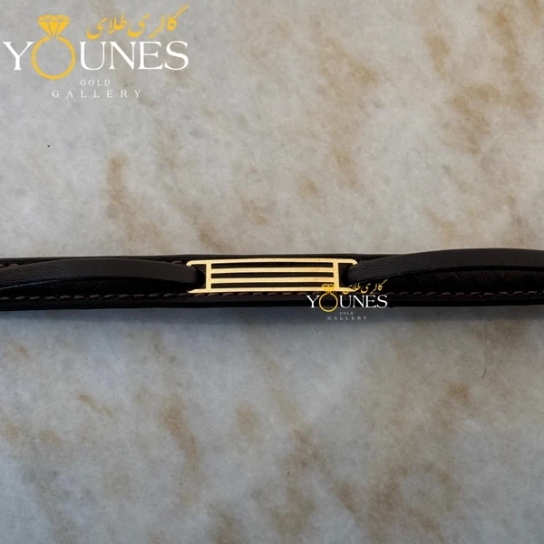 دستبند طلا چرم مردانه سه خط L120